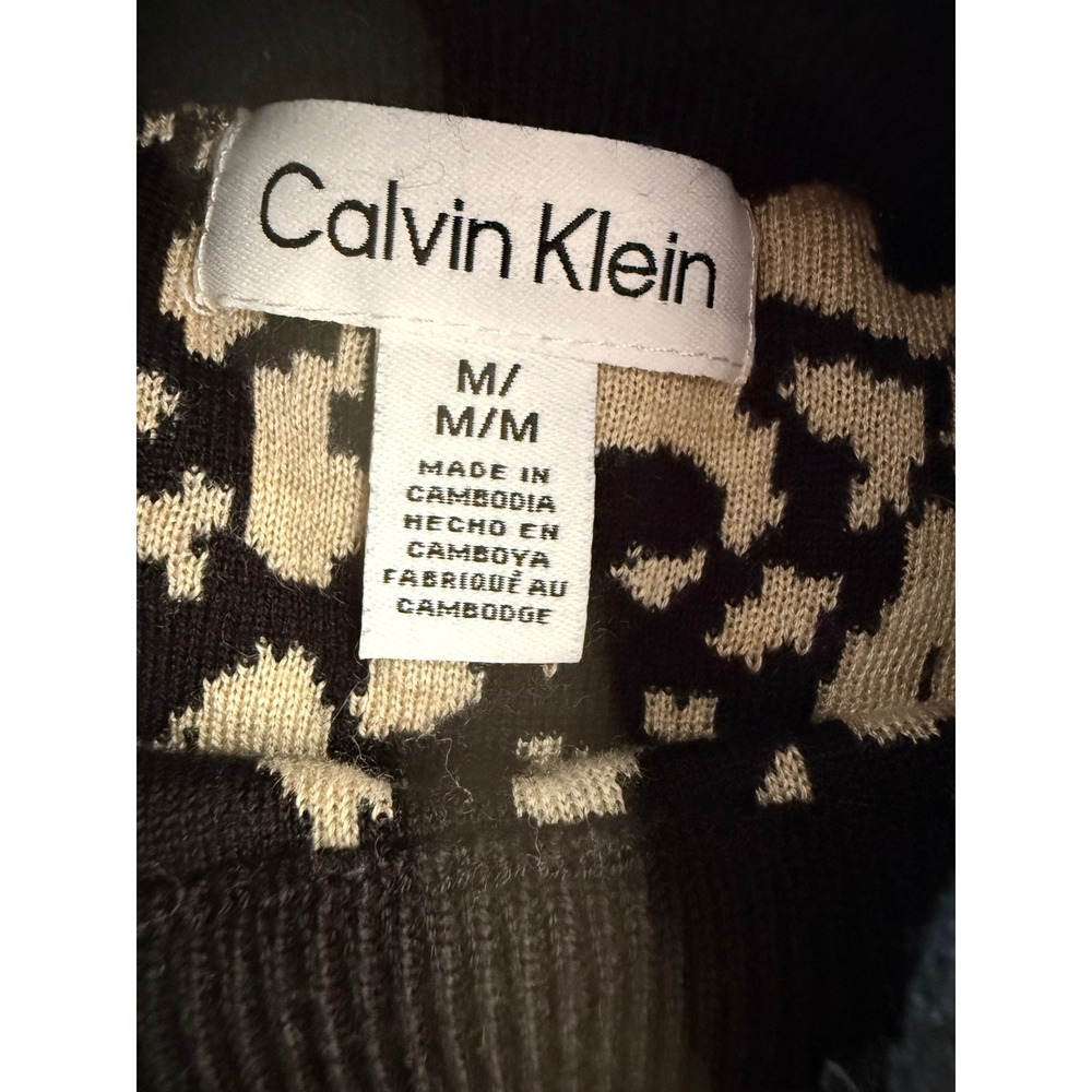 Calvin Klein Womens Leopard Print Mock Neck Button‎ Shoulder Sweater M - Picture 6 of 12